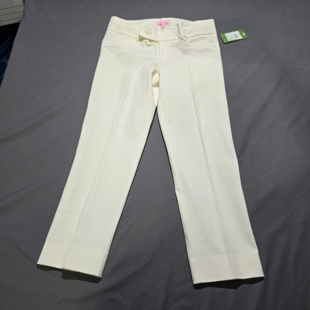 Lilly Pulitzer Luxury Capri Women 6 Resort White Cotton Rayon Stretch Pants NEW